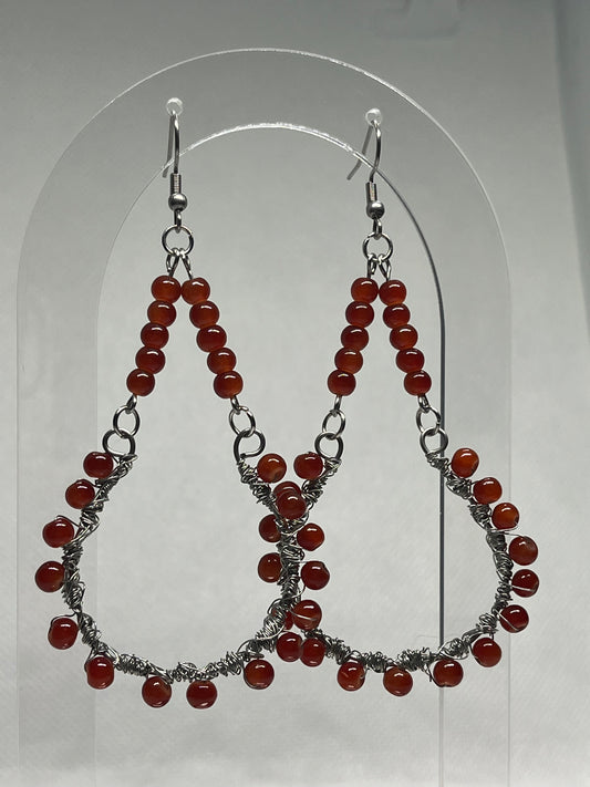 Solar Flare | Red Beaded Wire Hoop Earrings