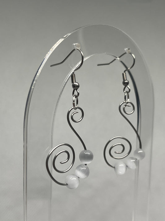 Moonbeam Spiral | Moonstone Beaded Spiral Wire Earrings